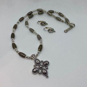 Silver necklace and earring set